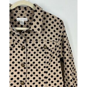 Christopher & Banks Polka Dot Trucker Jacket M Tan Blk Button Front Preppy Chic